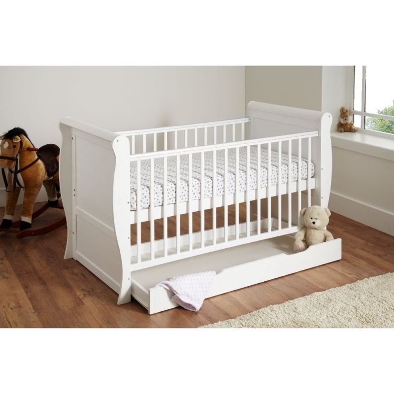 Kiddies Kingdom Sleigh Cot Bed With Underbed Drawer White