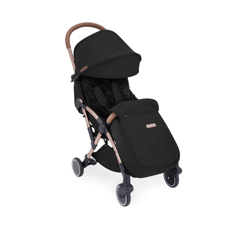 black and rose gold pushchair