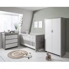 Tutti Bambini Modena 3 Piece Room Set - Grey Ash and White + FREE Fibre Cotbed Mattress Worth £79!