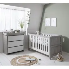 Tutti Bambini Modena 2 Piece Room Set - Ash Grey and White + FREE Fibre/Foam Cotbed Mattress Worth £59!