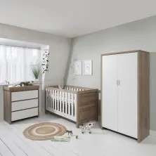 Tutti Bambini Modena 3 Piece Room Set - White and Oak + FREE Fibre/Foam Cotbed Mattress Worth £59!