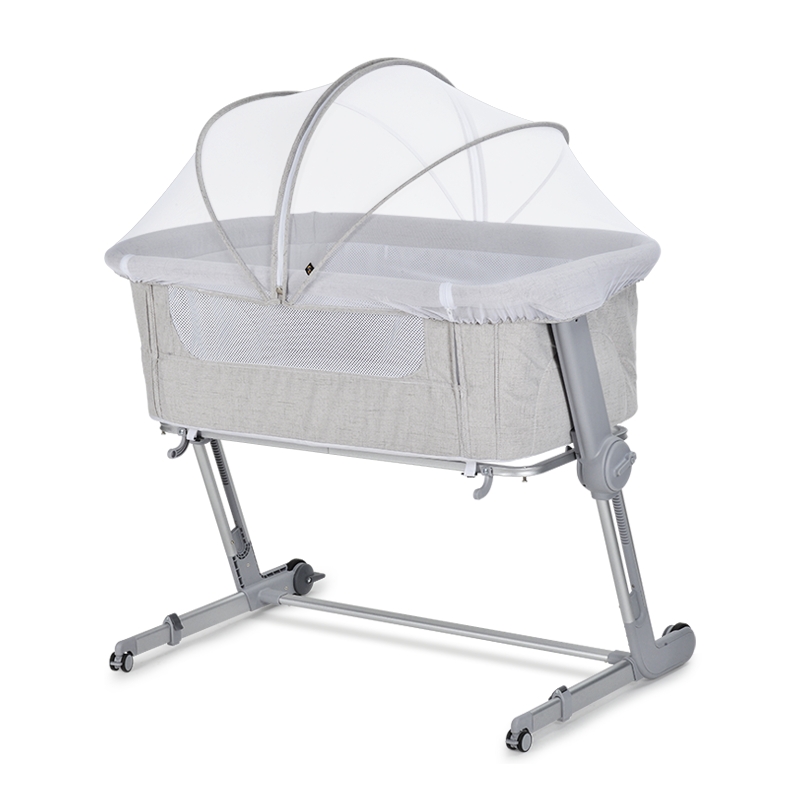 grey bedside crib