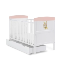 Obaby Grace Inspire Cot Bed & Under Drawer Water Colour Rabbit - Pink