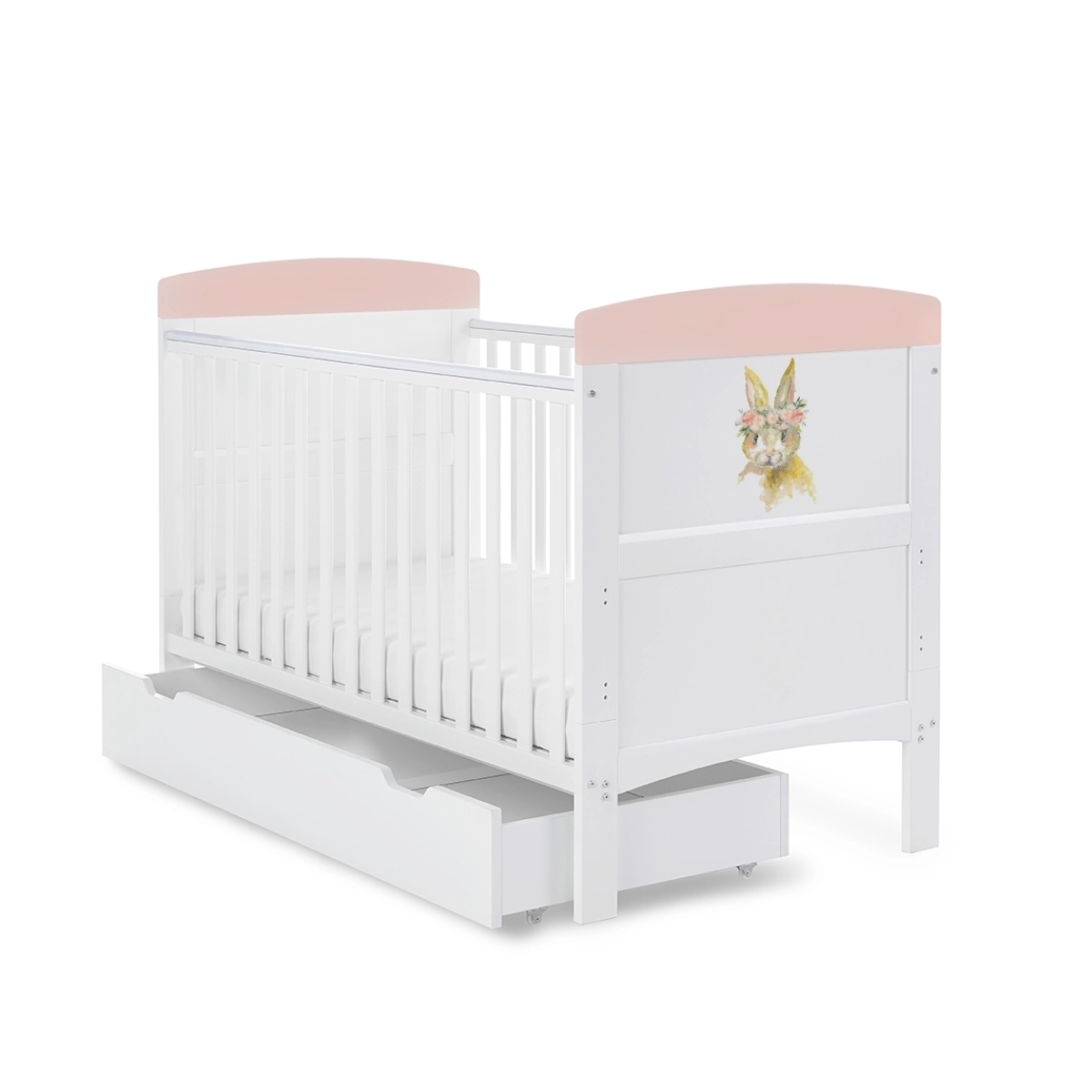 Obaby Grace Inspire Cot Bed Under Drawer Water Colour Rabbit