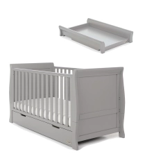 Obaby Stamford Classic Sleigh Cot Bed & Cot Top Changer - Warm Grey