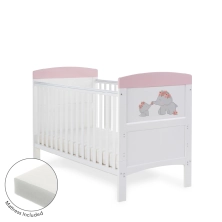 Obaby Grace Inspire Cot Bed & Fibre Mattress Me & Mini Me Elephants - Pink