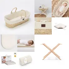 The Little Green Sheep Natural Knitted 6pc Moses Basket Bundle-Linen