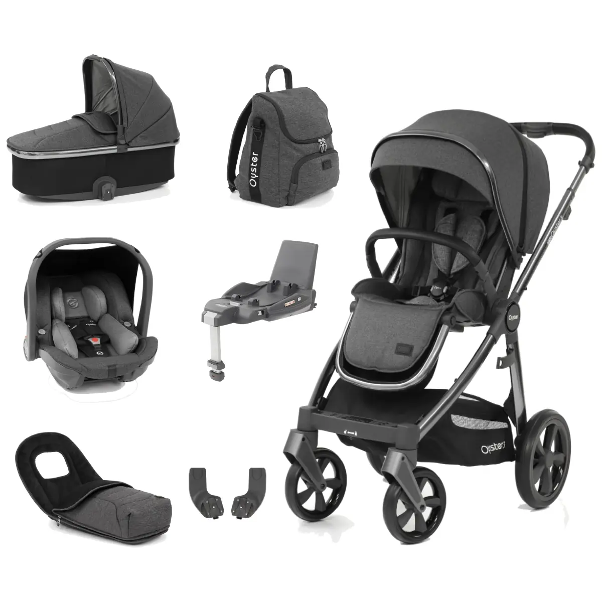 BabyStyle Oyster 3 Gun Metal Finish Luxury 7 Piece Bundle