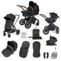 Ickle Bubba Stomp Luxe Black Frame Travel System with Stratus i-Size Car Seat & Isofix Base - Midnight/Tan