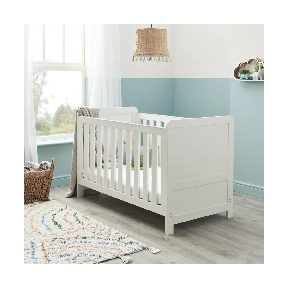 Image of Babymore Caro Mini Cot Bed - Whitewash