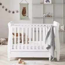 Babymore Eva Sleigh DROPSIDE Cot Bed with Drawer - White