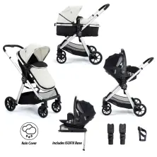 Babymore Mimi 3in1 Travel System Bundle with Pecan i-Size Car Seat and ISOFIX Base - Silver