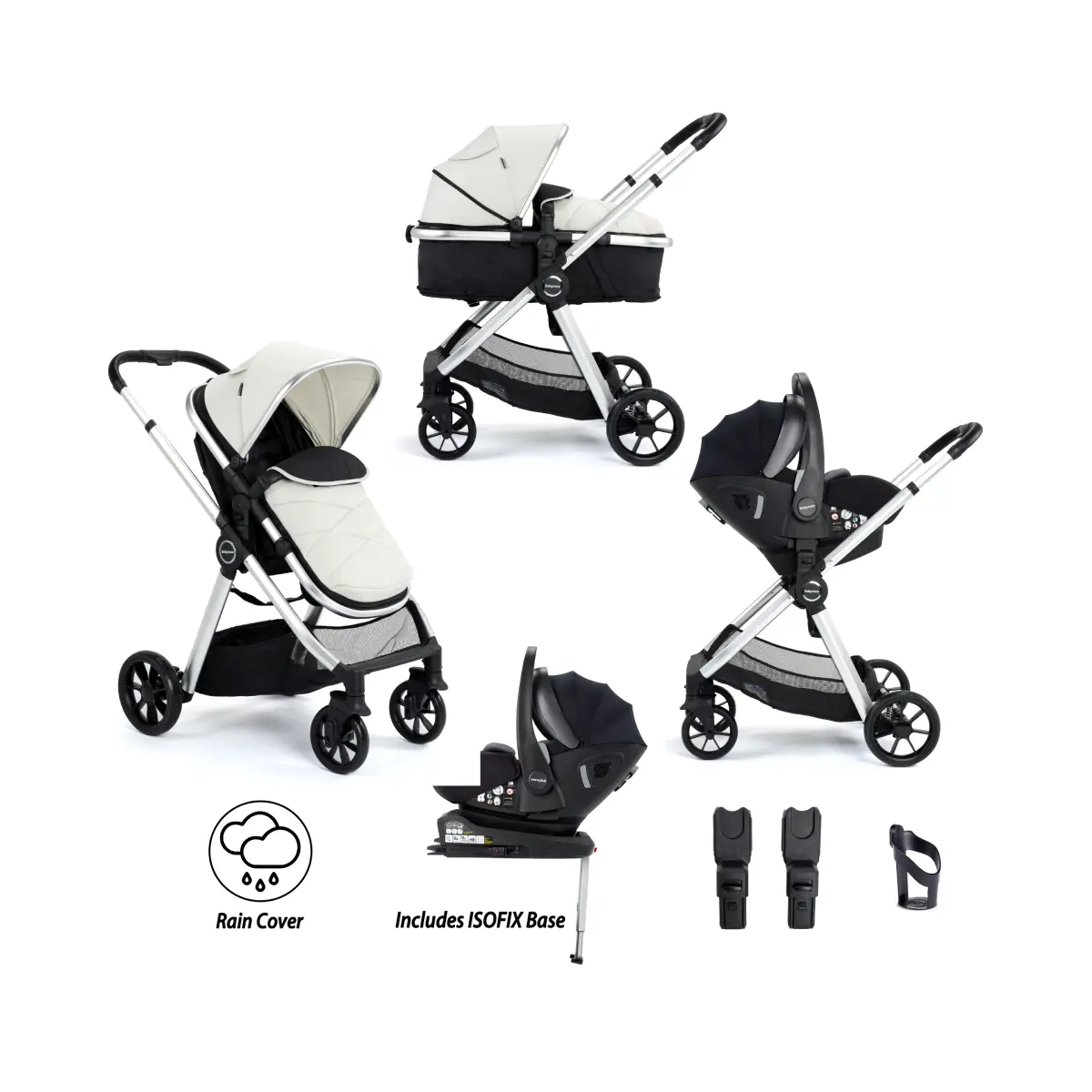 Babymore Mimi 3 in 1 Travel System Bundle with Pecan i-Size Car Seat