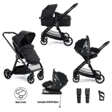 Babymore Mimi 3 in 1 Travel System Bundle with Pecan i-Size Car Seat and ISOFIX Base - Black