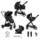 Babymore Mimi 3 in 1 Travel System Bundle with Pecan i-Size Carseat and ISOFIX Base - Black