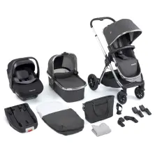 Babymore Memore V2 13 Piece Travel System Bundle with Pecan i-Size Car Seat and ISOFIX Base - Chrome