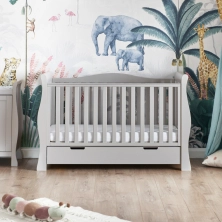 Obaby Stamford Luxe Sleigh Cot Bed Including Underbed Drawer - Warm Grey