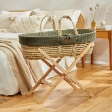 The Little Green Sheep Natural Knitted 6pc Moses Basket Bundle - Juniper