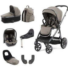 BabyStyle Oyster 3 Gun Metal Chassis 7 Piece Luxury Travel System - Stone + FREE Oyster Organiser!