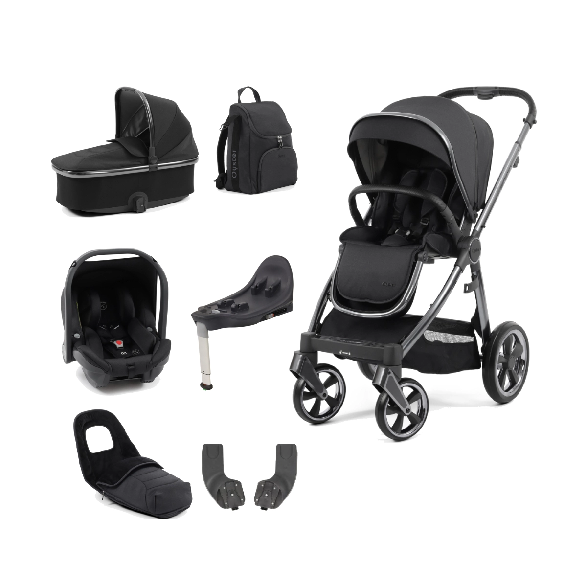 BabyStyle Oyster 3 Gun Metal Chassis Luxury 7 Piece Bundle