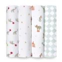 Aden + Anais Pack of 4 Essentials Cotton Muslin Swaddle Blanket - Elephant Circus (23-19-254)