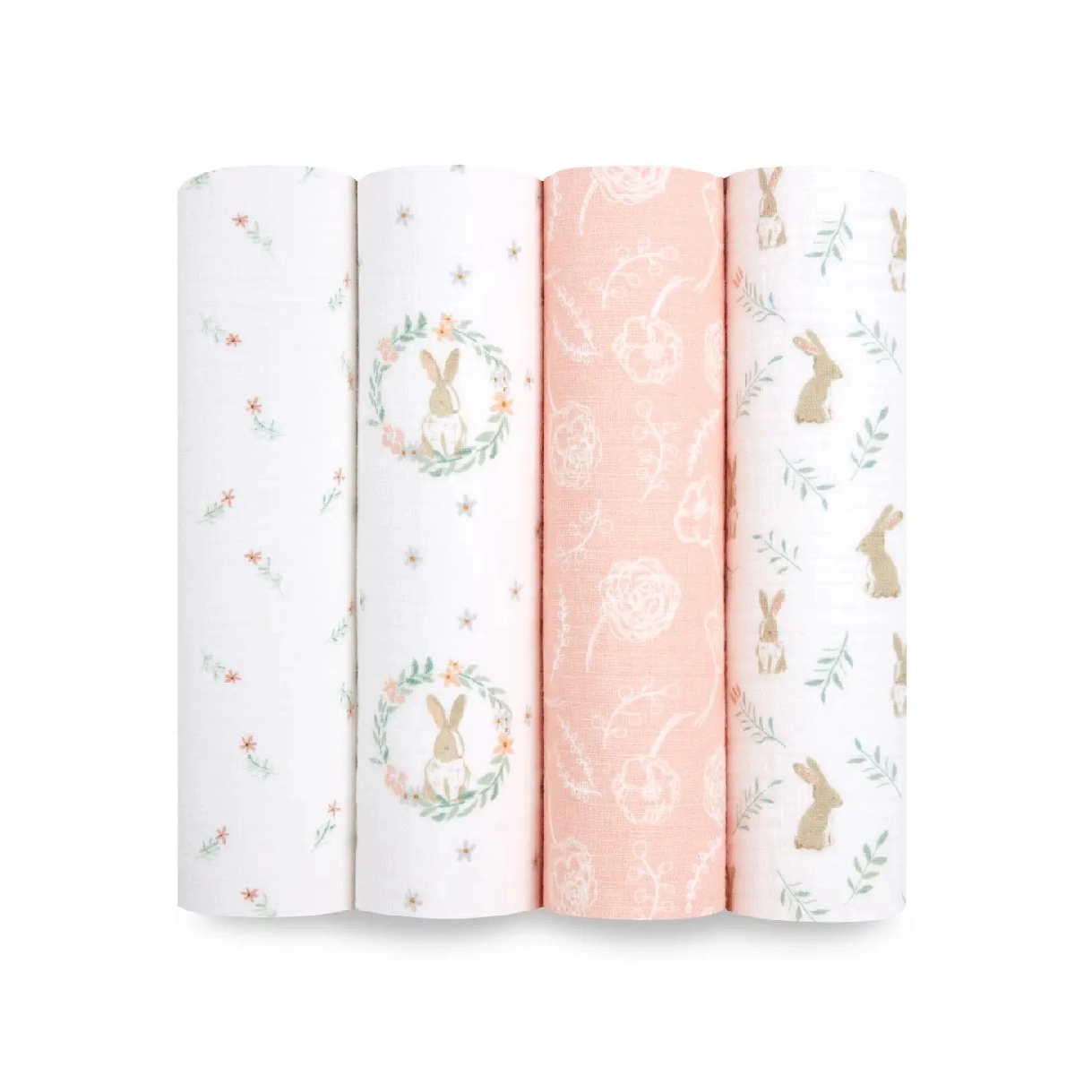 Aden Anais Pack of 4 Essentials Cotton Muslin Swaddle Blanket - Blushing Bunnies 23-19