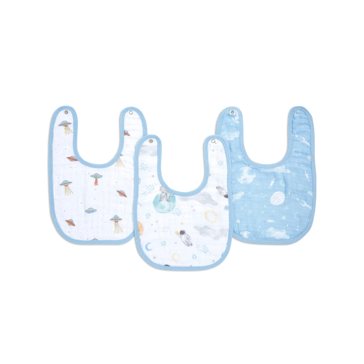 Aden Anais Pack of 3 Essential Cotton Muslin Snap Bibs - Space Explorers 23-19