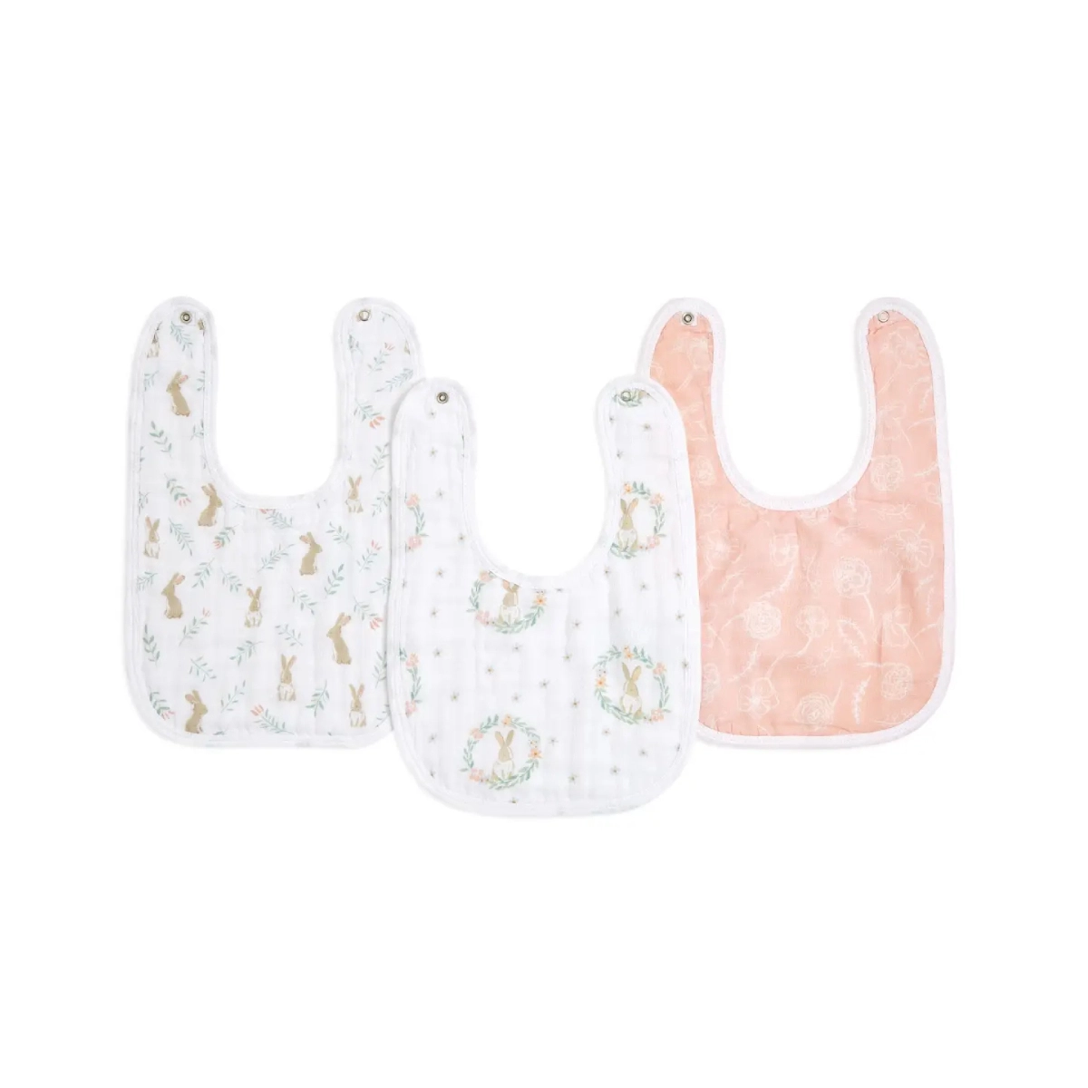 Aden Anais Pack of 3 Essential Cotton Muslin Snap Bibs - Blushing Bunnies 23-19