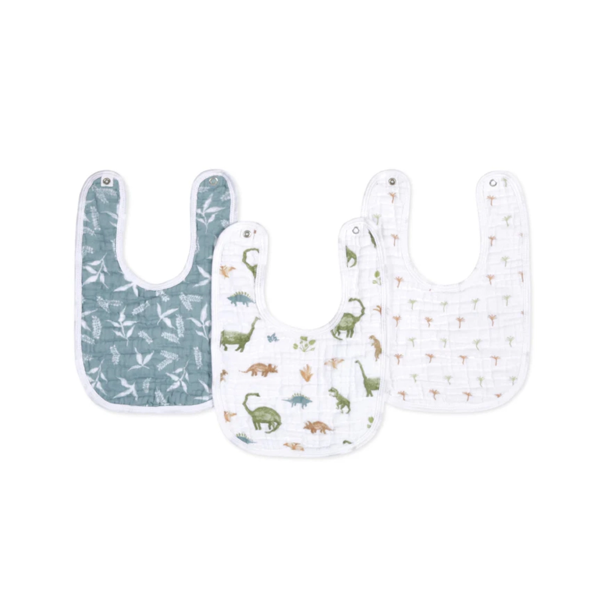 Aden Anais Pack of 3 Essential Cotton Muslin Snap Bibs - Dino Jungle 23-19