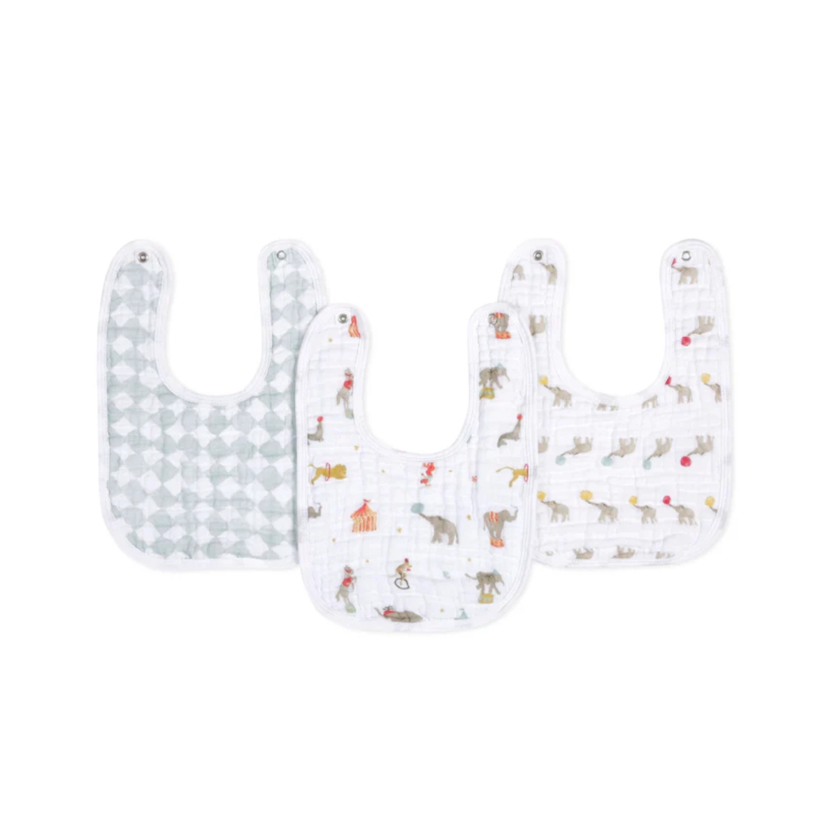 Aden Anais Pack of 3 Essential Cotton Muslin Snap Bibs - Elephant Circus 23-19