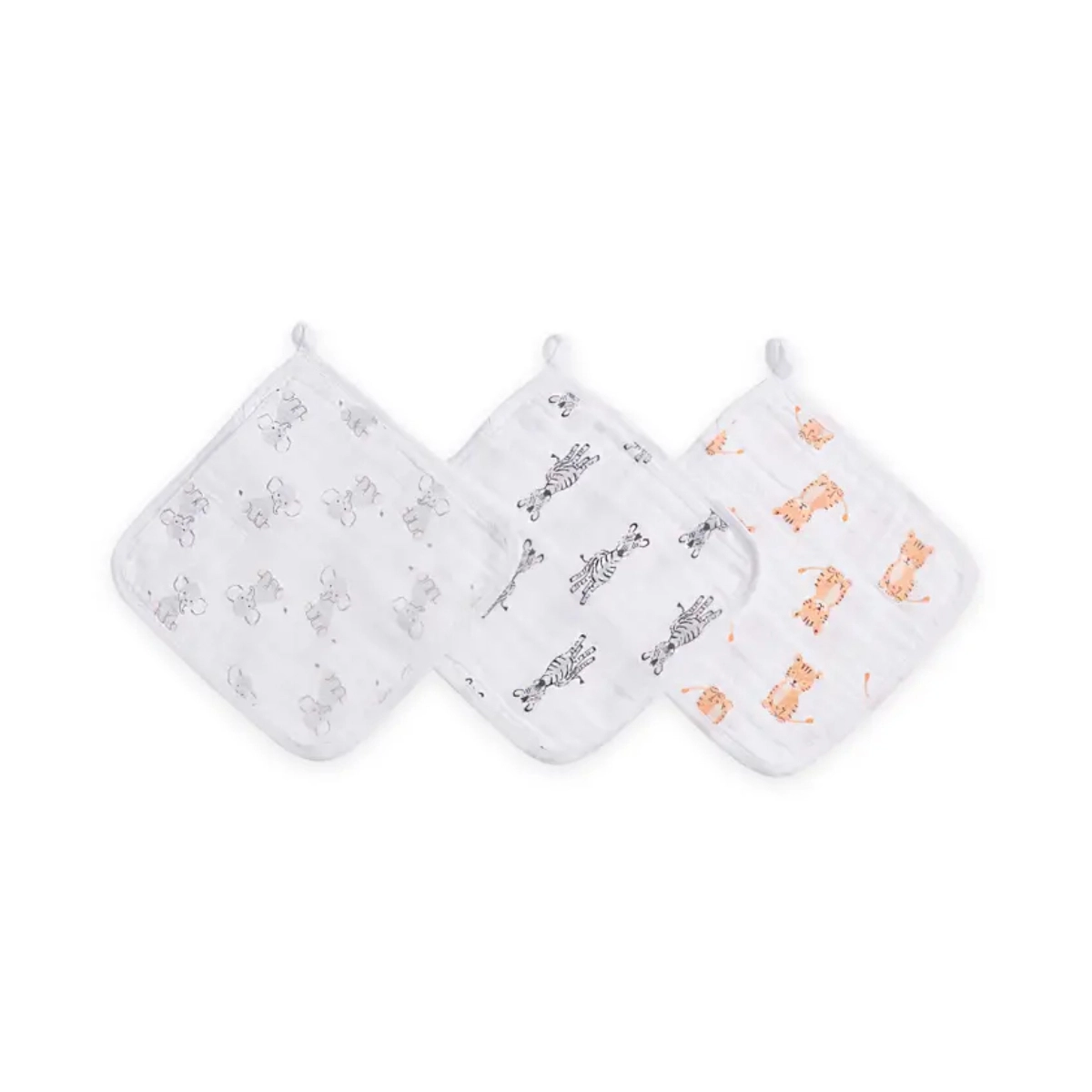 Aden Anais Pack of 3 Essential Cotton Muslin Washcloth - Safari Babes 23-19