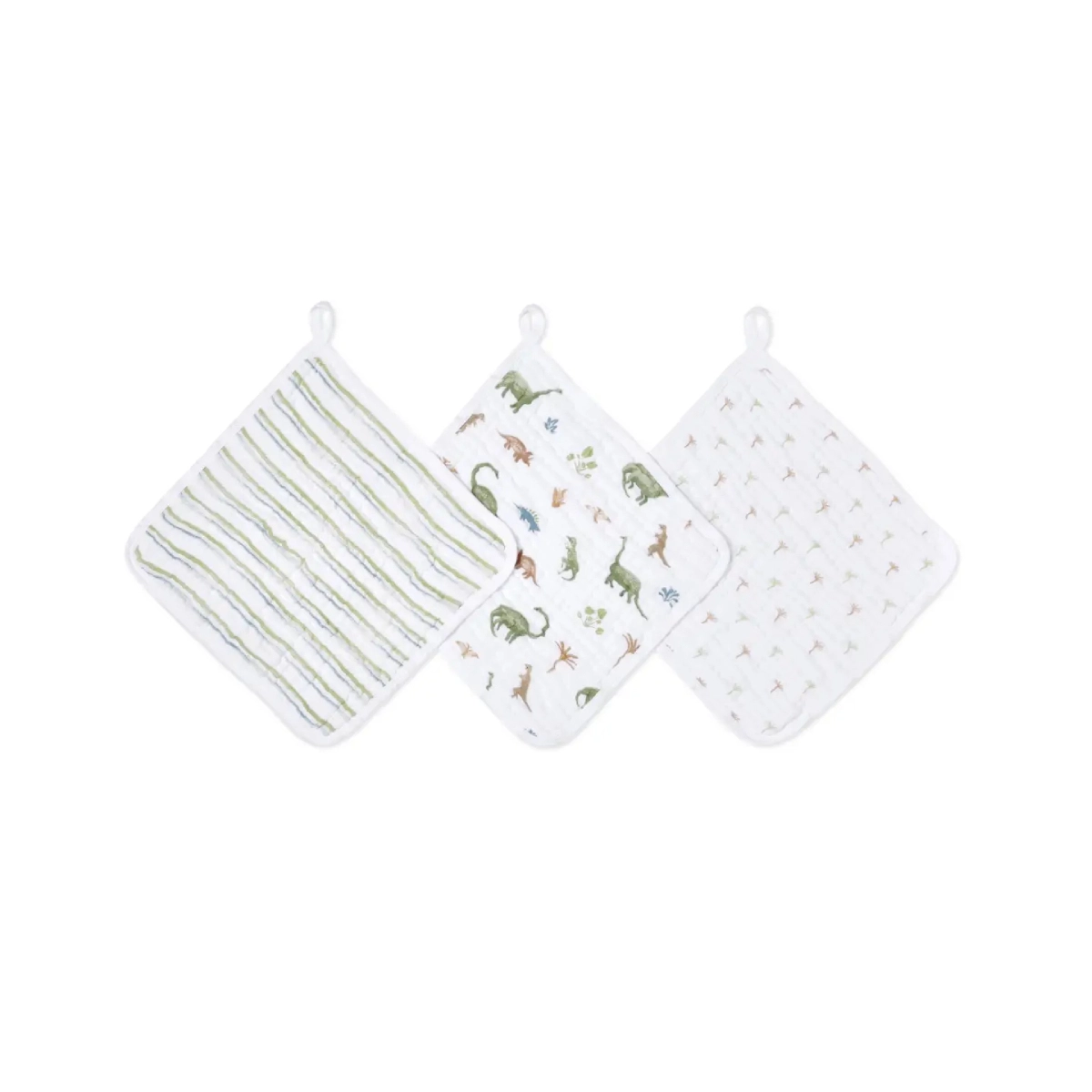 Aden Anais Pack of 3 Essential Cotton Muslin Washcloth - Dino Jungle 23-19