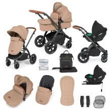 Ickle Bubba Stomp Luxe Black Frame Travel System with Cirrus i-Size Car Seat & Isofix Base - Desert/Tan