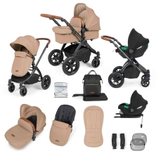 Ickle Bubba Stomp Luxe Black Frame Travel System with Cirrus i-Size Carseat & Isofix Base - Desert/Tan