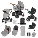 Ickle Bubba Stomp Luxe Black Frame Travel System with Cirrus i-Size Car Seat & Isofix Base - Pearl Grey/Tan