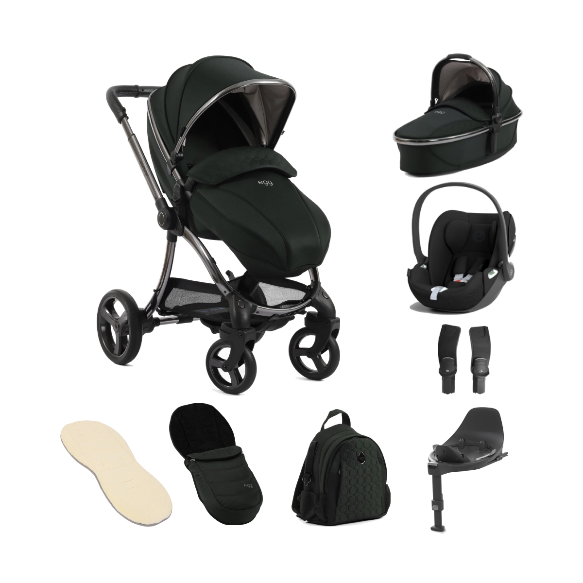 egg 3 Stroller Luxury 8 Piece Bundle with Cybex Cloud T Car Seat