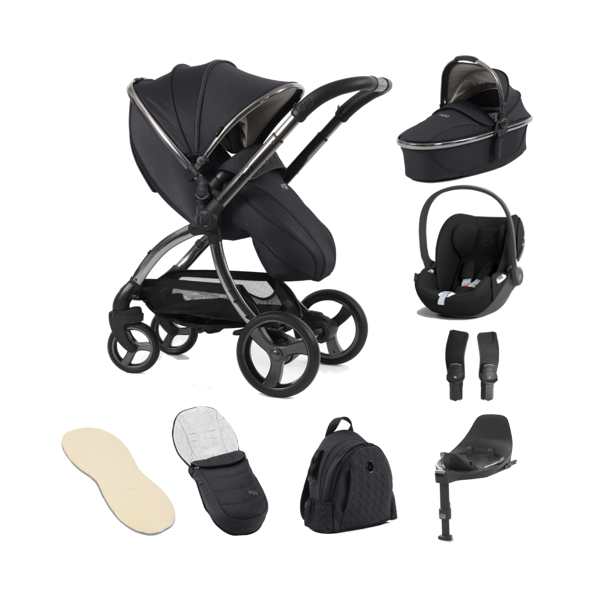 egg 3 Stroller Luxury 8 Piece Bundle with Cybex Cloud T Car Seat