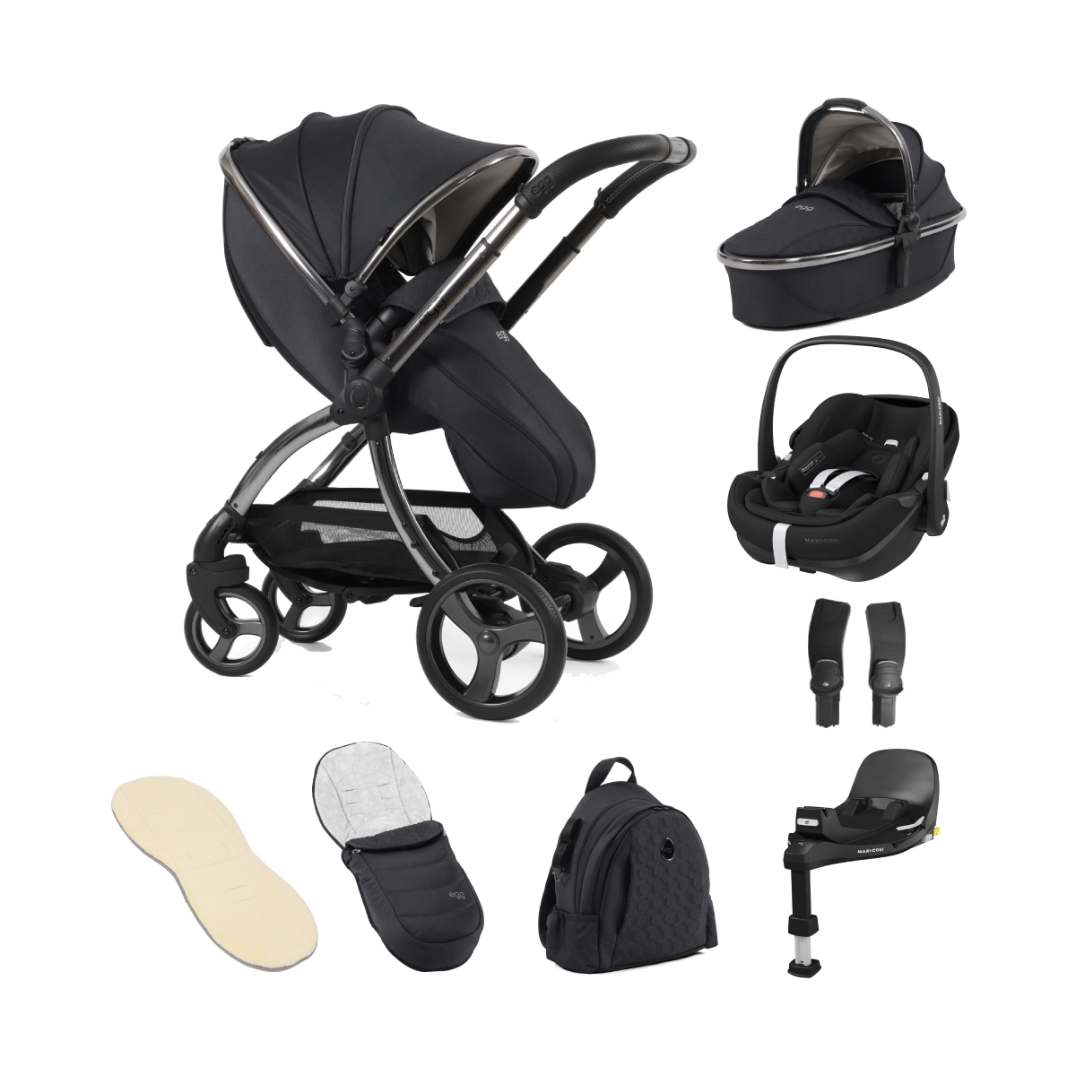 egg 3 Stroller Luxury 8 Piece Bundle with Maxi Cosi Pebble 360 Pro Car Seat