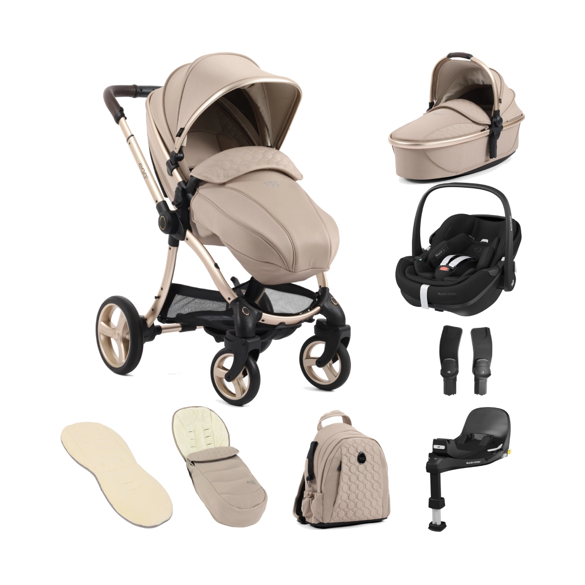 egg 3 Stroller Luxury 8 Piece Bundle with Maxi Cosi Pebble 360 Pro Car Seat