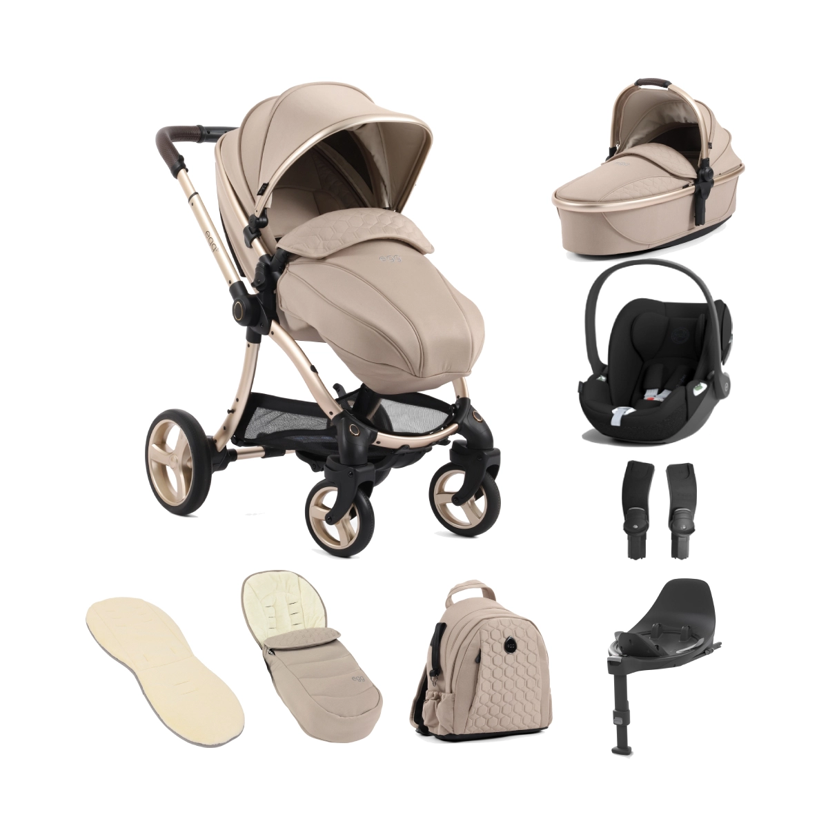 egg 3 Stroller Luxury 8 Piece Bundle with Cybex Cloud T Car Seat