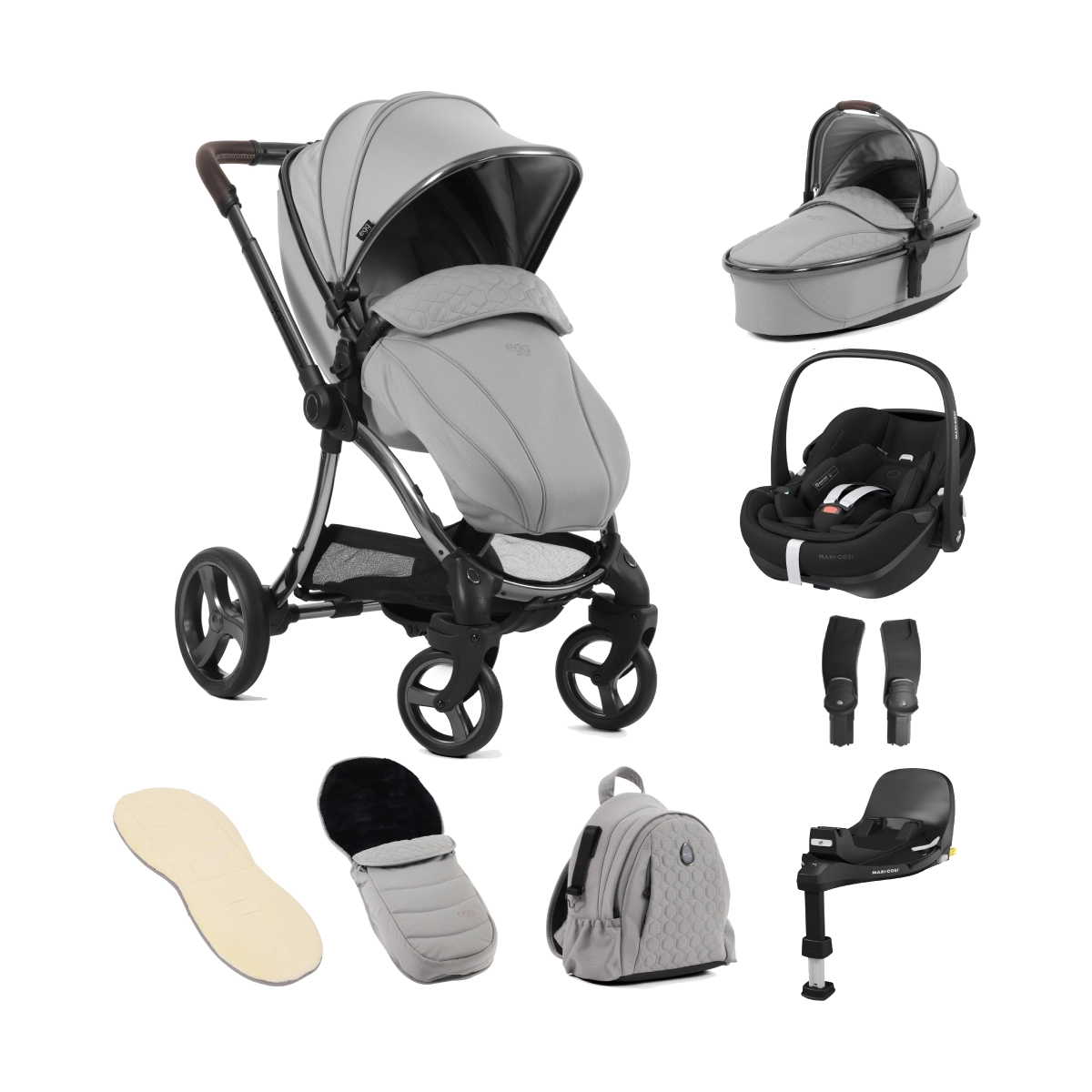 egg 3 Stroller Luxury 8 Piece Bundle with Maxi Cosi Pebble 360 Pro Car Seat