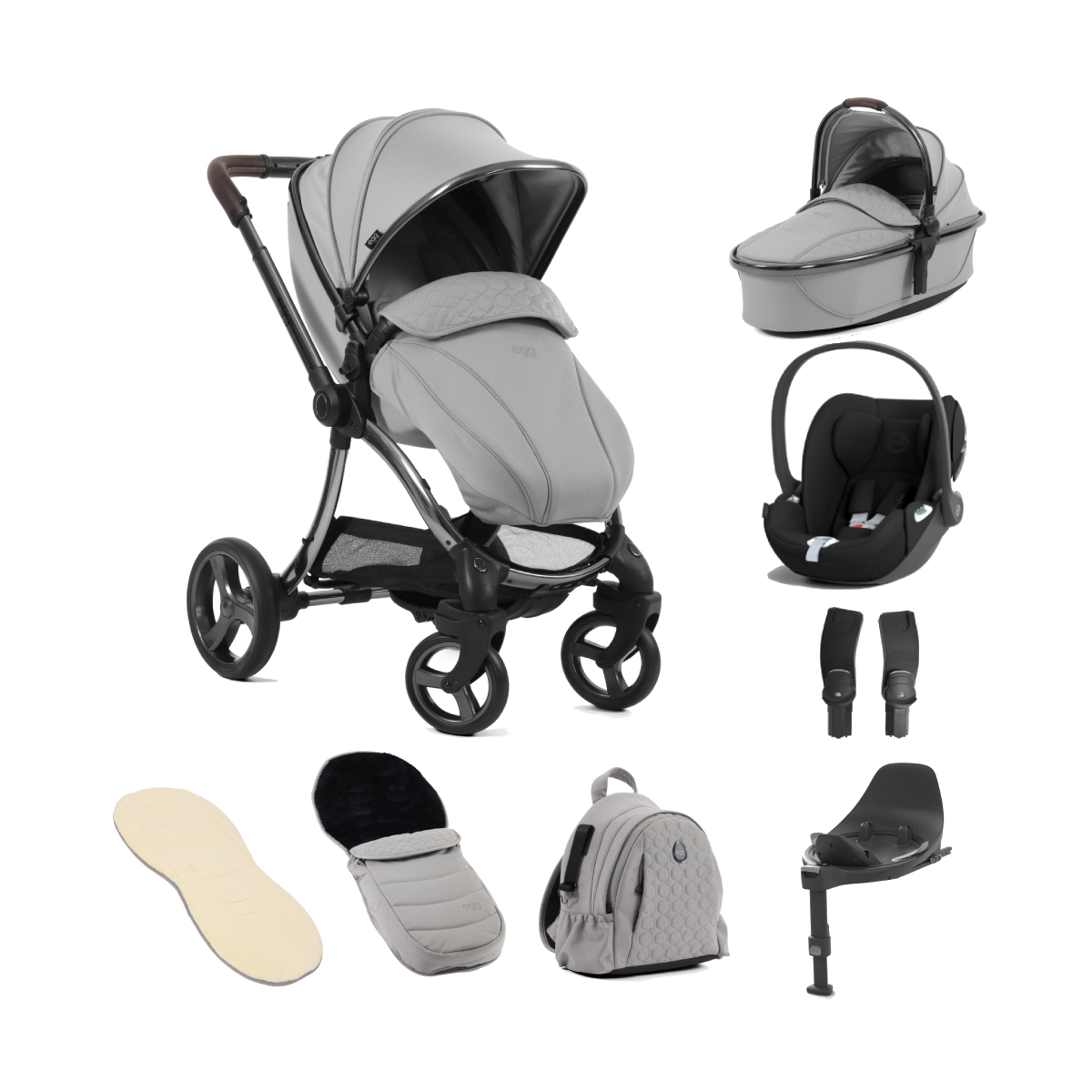 egg 3 Stroller Luxury 8 Piece Bundle with Cybex Cloud T Car Seat