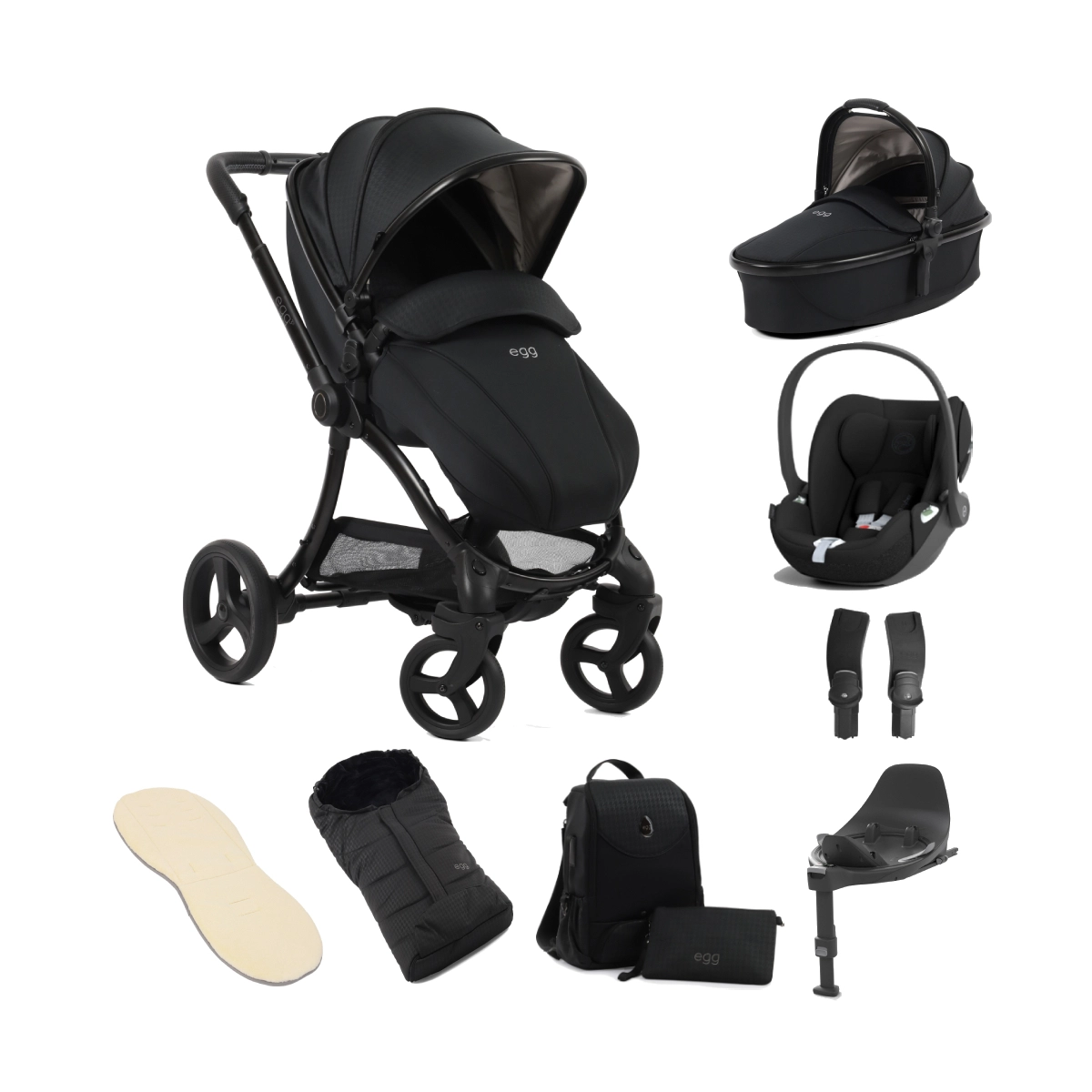 egg 3 Stroller Luxury 8 Piece Bundle with Cybex Cloud T Car Seat