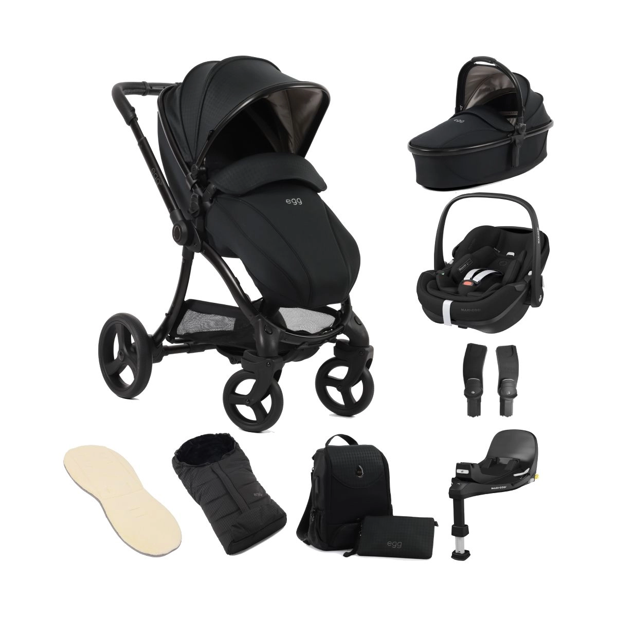 egg 3 Stroller Luxury 8 Piece Bundle with Maxi Cosi Pebble 360 Pro Car Seat