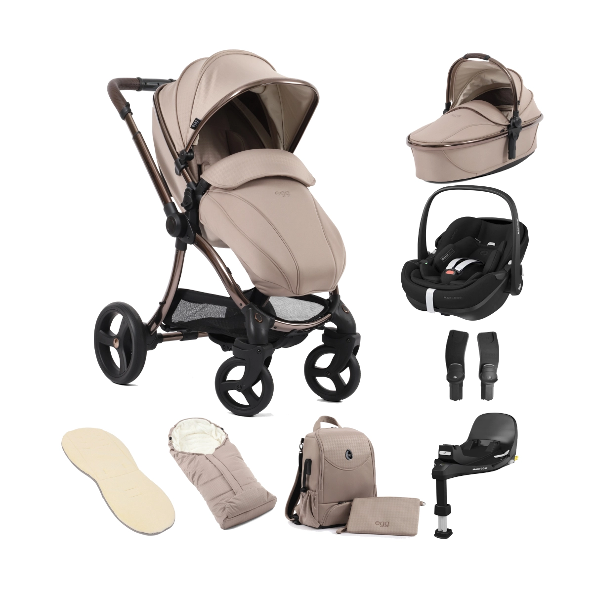 egg 3 Stroller Luxury 8 Piece Bundle with Maxi Cosi Pebble 360 Pro Car Seat