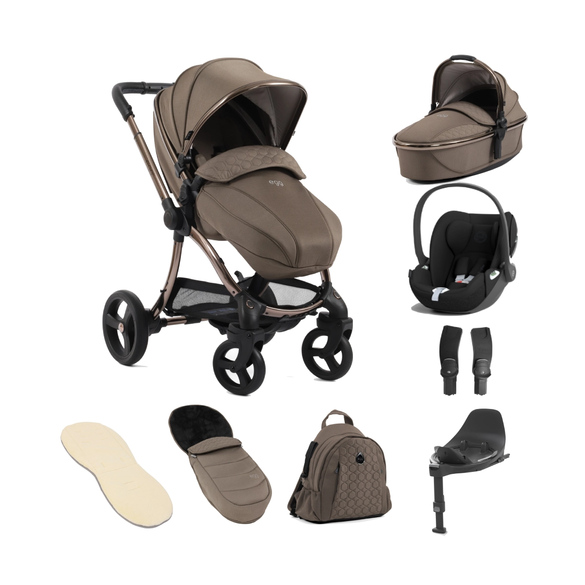 egg 3 Stroller Luxury 8 Piece Bundle with Cybex Cloud T Car Seat