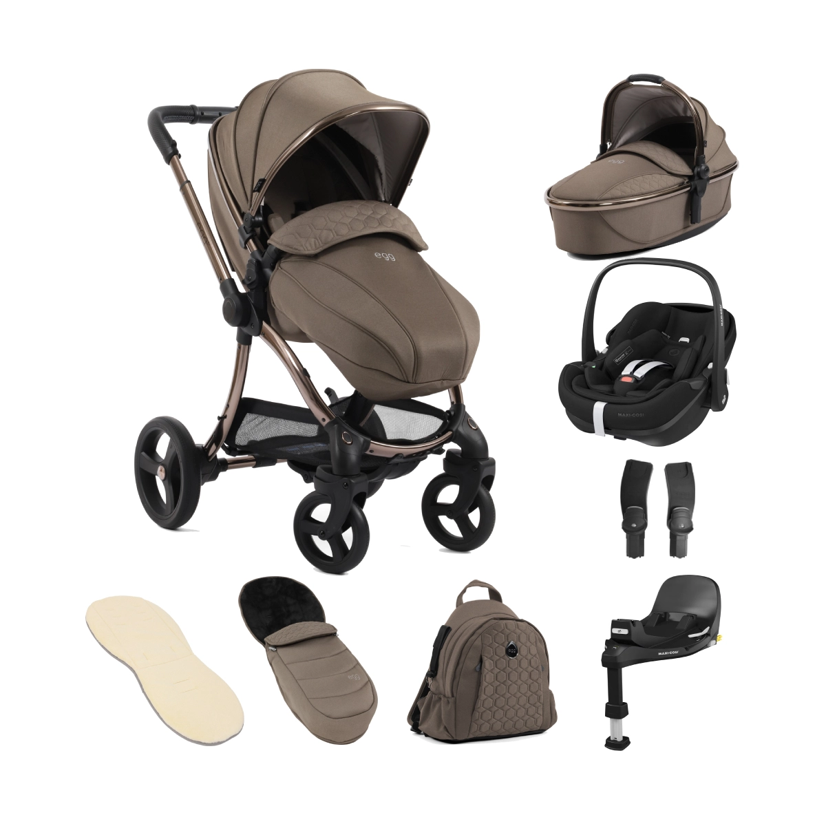 egg 3 Stroller Luxury 8 Piece Bundle with Maxi Cosi Pebble 360 Pro Car Seat