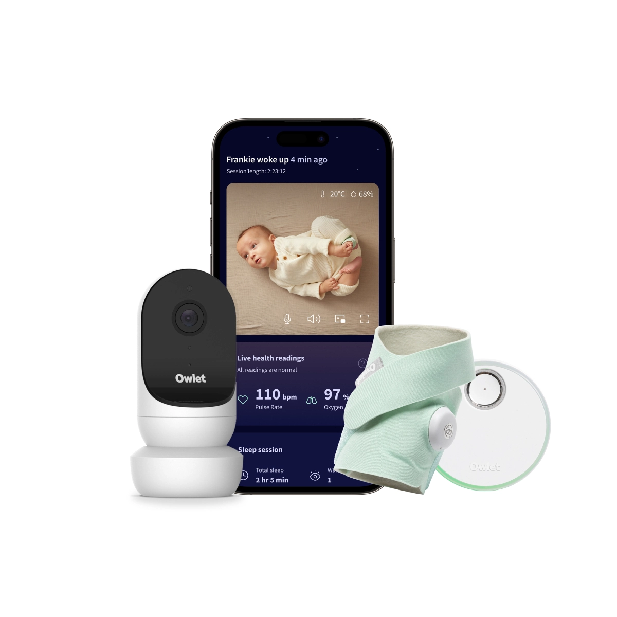 Image of Owlet Dream Sock Baby Monitor & Cam 2 Bundle - Mint