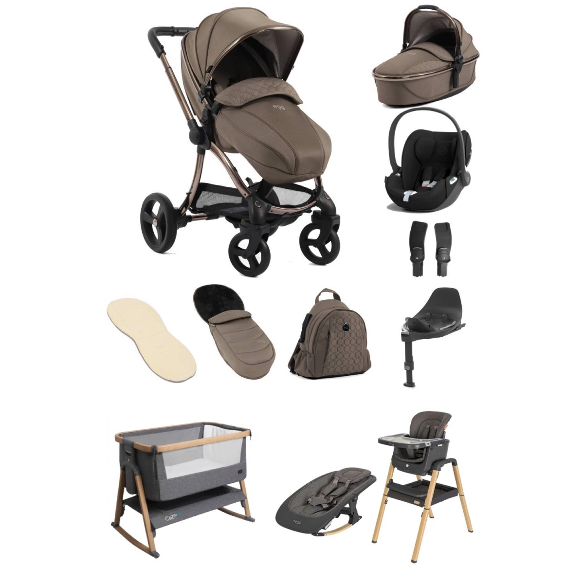 egg® 3 Stroller Travel & Home 10 Piece Bundle with Cybex Cloud T Car Seat
