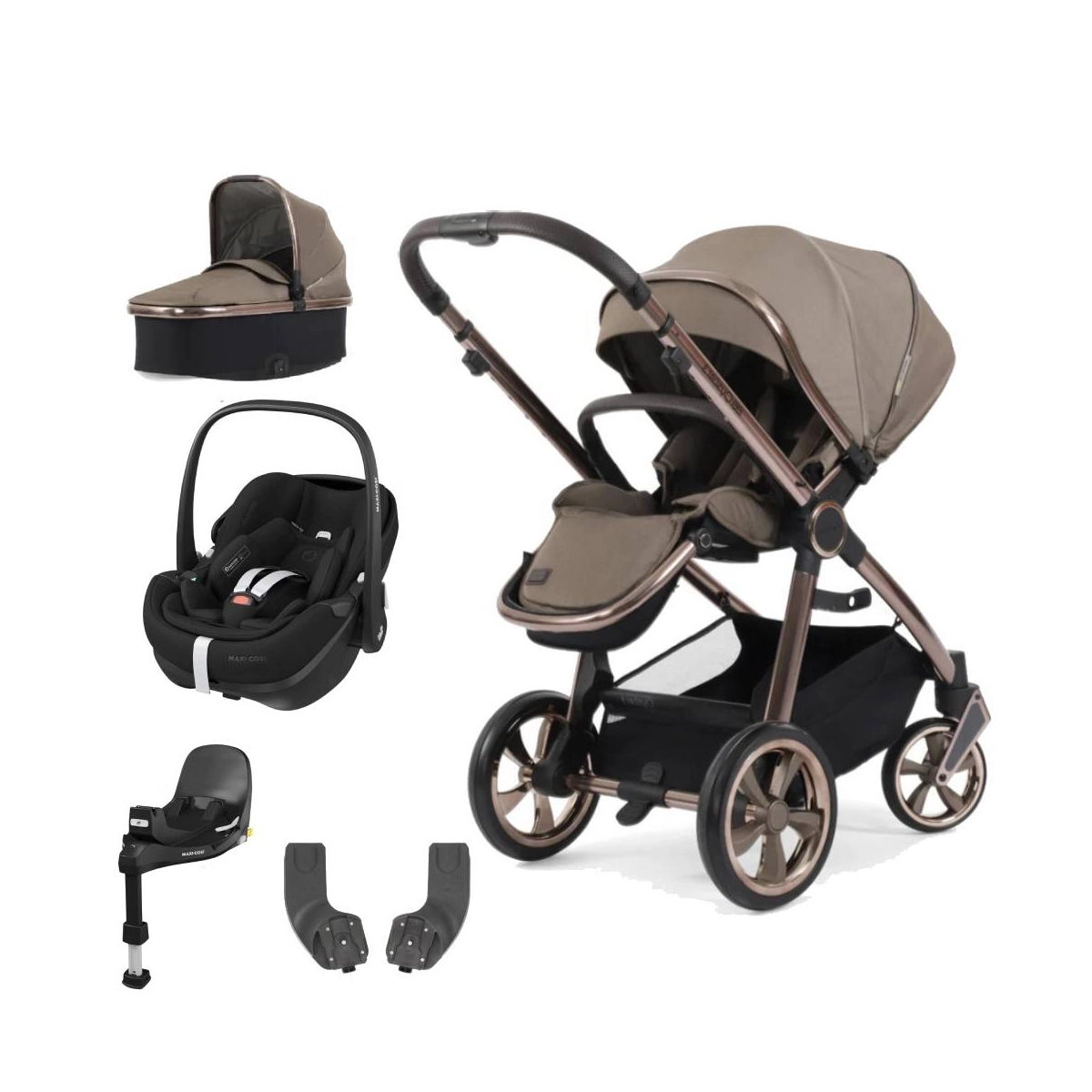 BabyStyle Oyster 3 Bronze Chassis Essential 5 Piece Bundle with Maxi Cosi Pebble 360 Pro Car Seat & Base